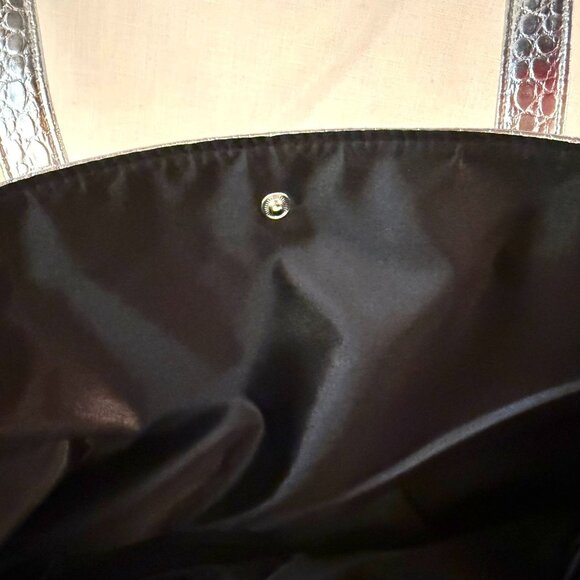 IPSY Shine On Foldable Tote Silver Croc Embossed Metallic Bag - Picture 6 of 11